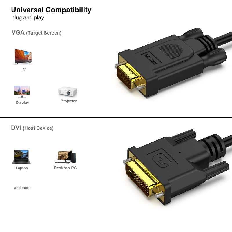BENFEI Active DVI-D to VGA, DVI-D 24+1 to VGA 6 Feet Cable Male to Male Gold-Plated Cord - Image 3